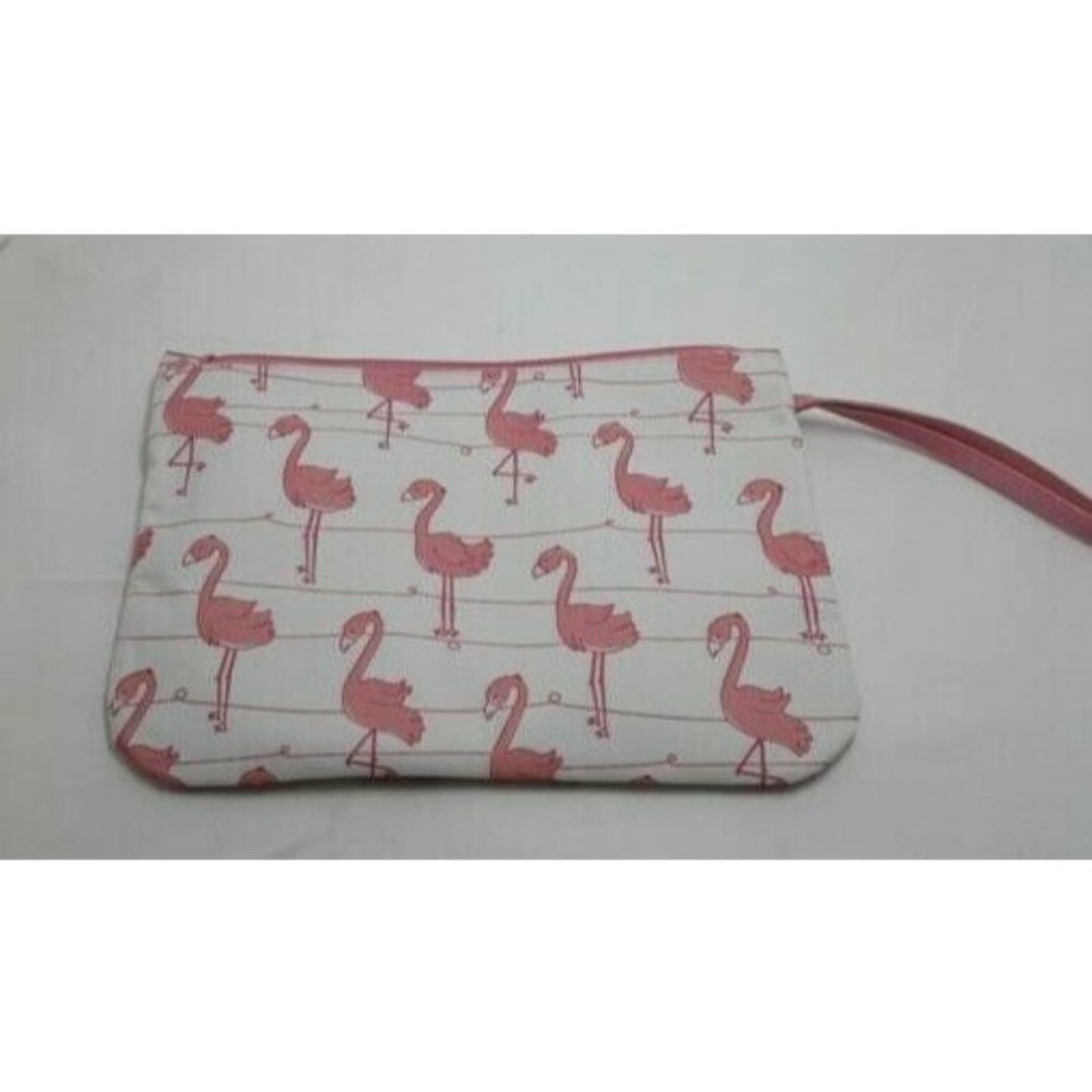 Flamingo Bikini Bag Wet Dry Bag Zippered Swim Sack Wristlet Touchscreen Pocket - Picture 2 of 6